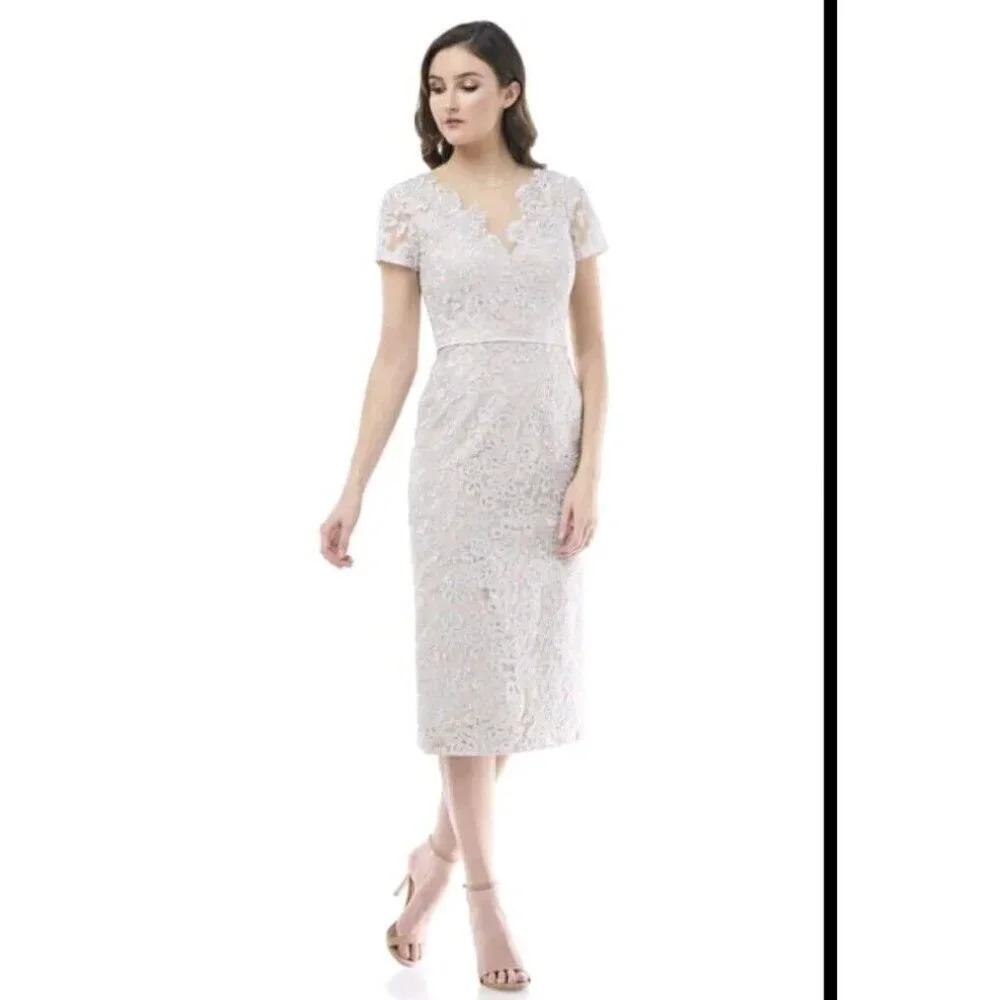 JS Collection sz 14 Cocktail Event Dress Illusion Floral Lace V-Neck Sheath